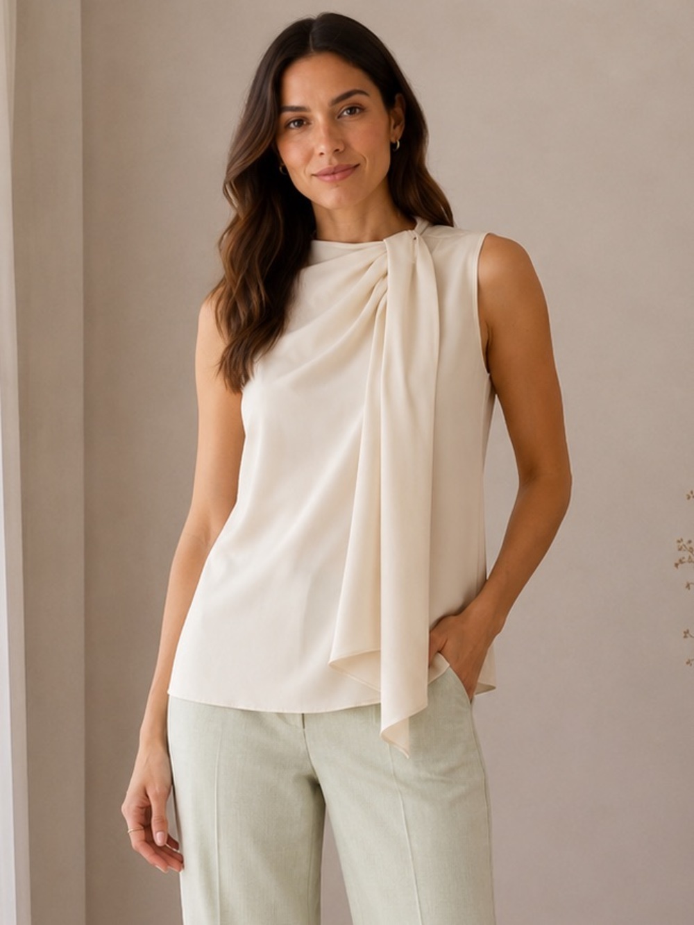 Marella Sleeveless Silk Blend Crêpe Blouse
Size US 12 | Elegant Minimalist